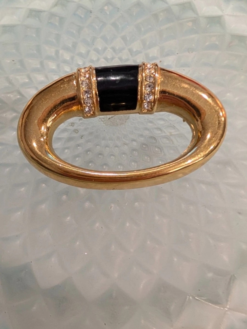 Christian Dior Gold-Tone Brooch with Black Enamel and Crystal Accents